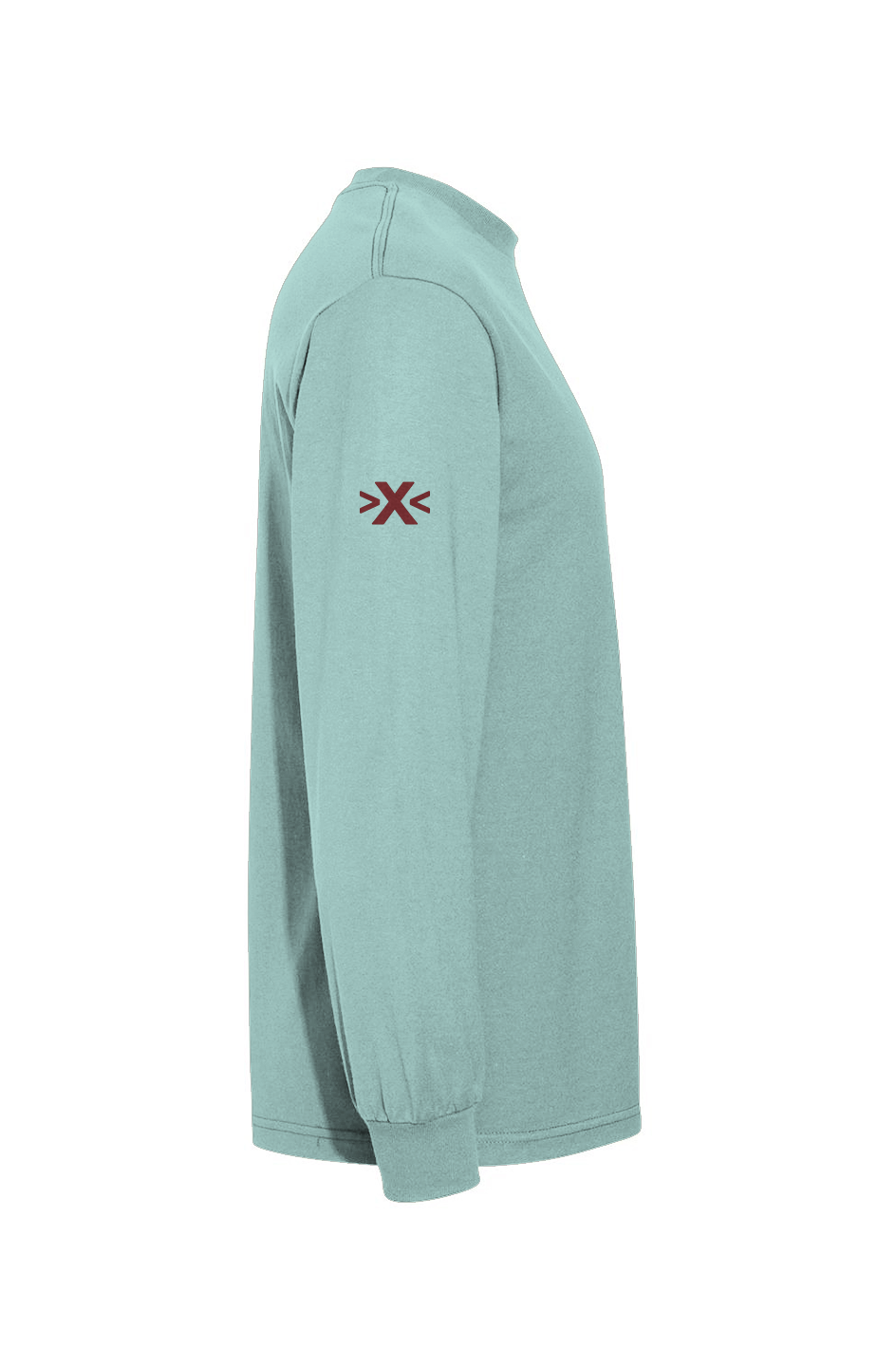 Light blue long-sleeve shirt with a red logo on a white background. X Cruiser Red Embroidered Heavyweight T-Shirt