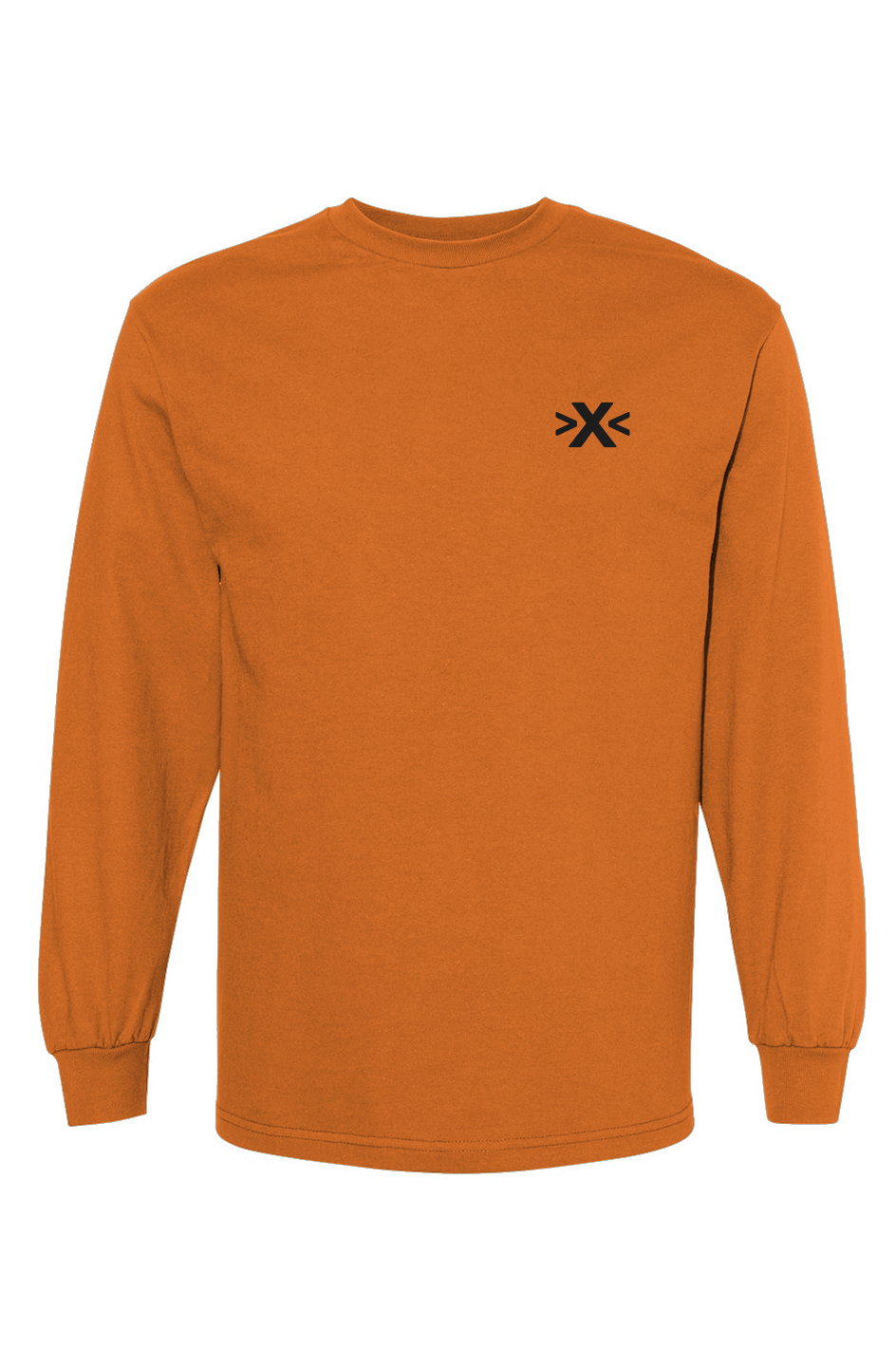Orange long-sleeve shirt with a black logo on a white background. X Cruiser Black Embroidered Heavyweight T-Shirt