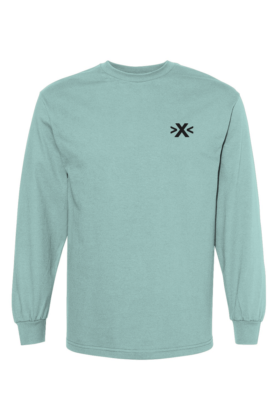 Light blue long-sleeve shirt with a black logo on a white background. X Cruiser Black Embroidered Heavyweight T-Shirt