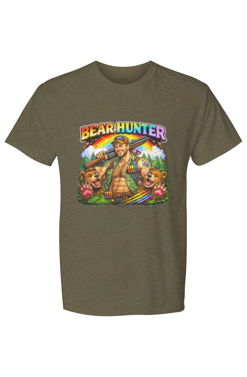 X Collection: Bear Hunter Tri-Blend Graphic Tee. Funny gay t-shirts and pride shirts by Pride Clothing Co.