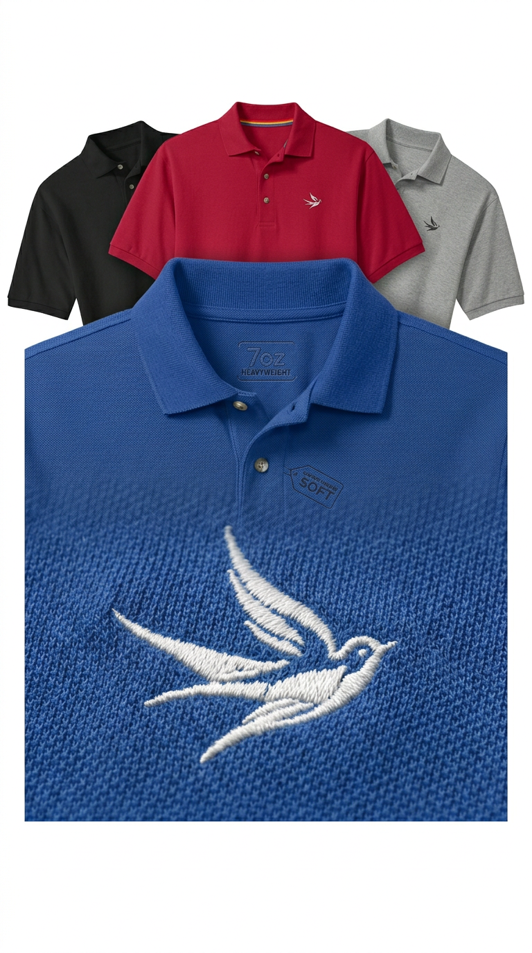 DL Collection Heavyweight Embroidered Swallow Logo Cotton Pique Polo - Pride Shirts