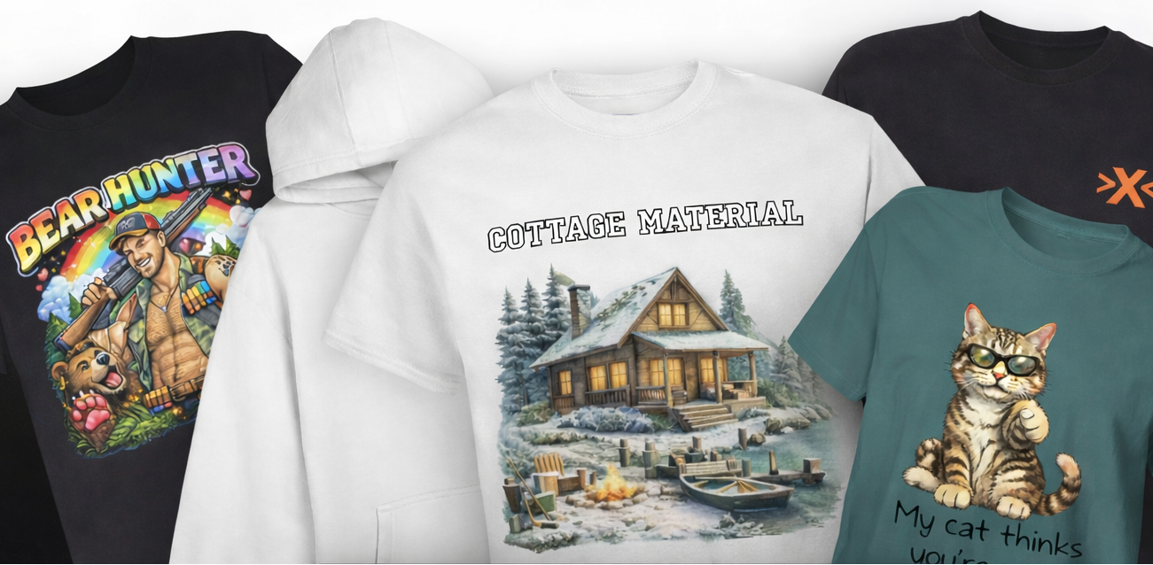 Collection of t-shirts and hoodies with various designs and text, promotional banner at the top. Save 15%